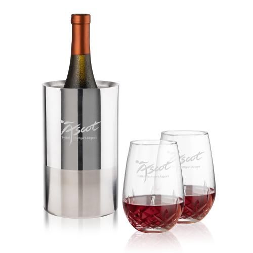 Corporate Recognition Gifts - Etched Barware - Catania Wine Cooler & Templeton Stemless Wine Set