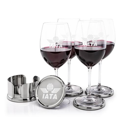 Corporate Recognition Gifts - Etched Barware - Baldoni Coasters & Blyth Wine Set