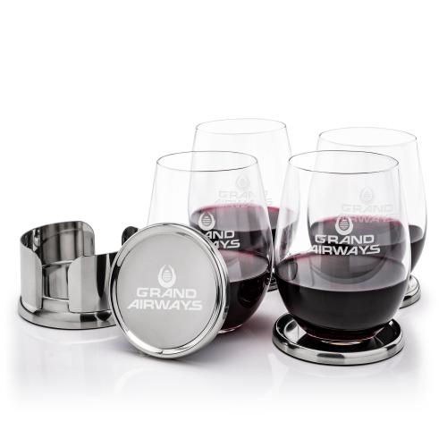 Corporate Recognition Gifts - Etched Barware - Baldoni Coasters & Redmond Stemless Wine Set