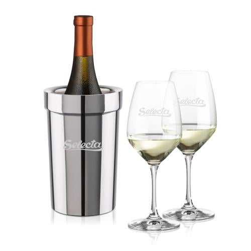 Corporate Recognition Gifts - Etched Barware - Milano Wine Cooler & Santiago Wine Set