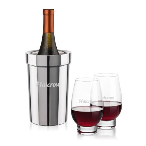 Corporate Recognition Gifts - Etched Barware - Milano Wine Cooler & Glenarden Stemless Wine Set