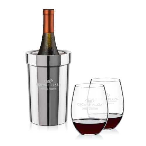 Corporate Recognition Gifts - Etched Barware - Milano Wine Cooler & RIEDEL Stemless Wine Set