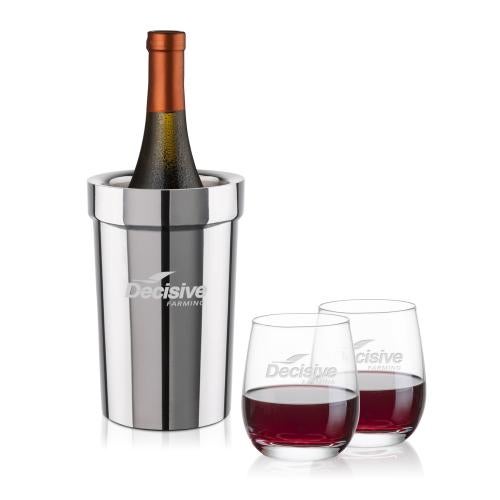Corporate Recognition Gifts - Etched Barware - Milano Wine Cooler & Salem Stemless Wine Set