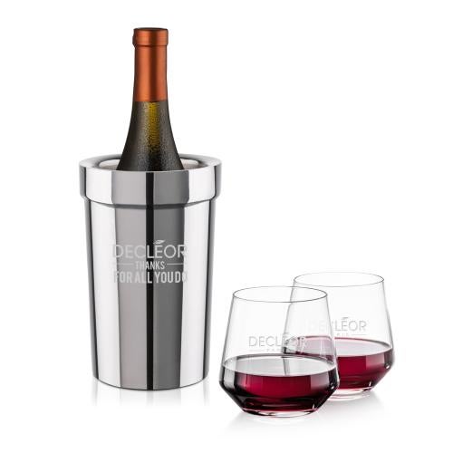 Corporate Recognition Gifts - Etched Barware - Milano Wine Cooler & Tucson Stemless Wine Set