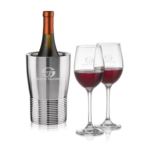 Corporate Recognition Gifts - Etched Barware - Genoa Wine Cooler & Burlington Wine Set