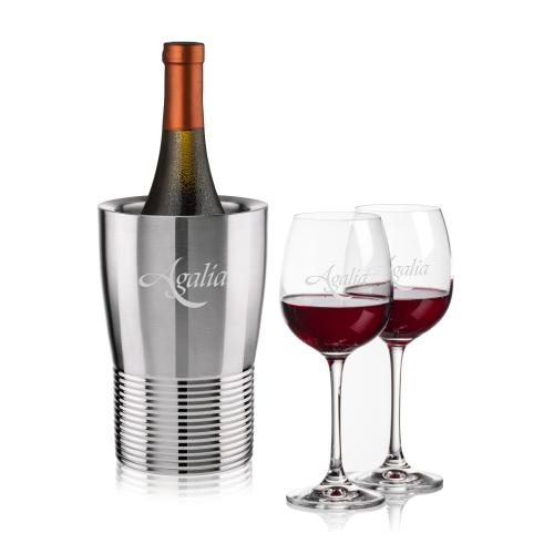 Corporate Recognition Gifts - Etched Barware - Genoa Wine Cooler & Danforth Wine Set