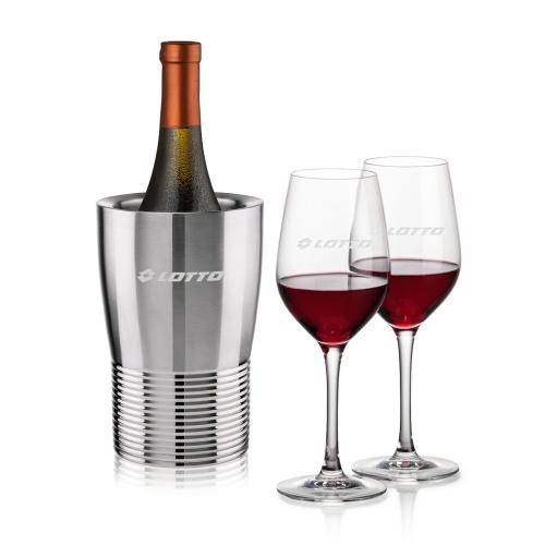 Corporate Recognition Gifts - Etched Barware - Genoa Wine Cooler & Lethbridge Wine Set