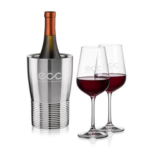 Corporate Recognition Gifts - Etched Barware - Genoa Wine Cooler & Laurent Wine Set