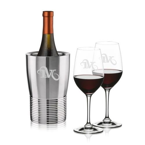 Corporate Recognition Gifts - Etched Barware - Genoa Wine Cooler & RIEDEL Oenologue Wine Set