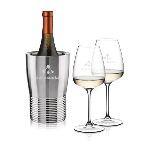 Corporate Recognition Gifts - Etched Barware - Genoa Wine Cooler & RIEDEL Trauben Wine Set