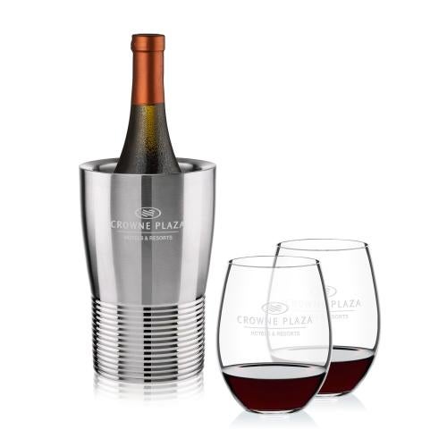 Corporate Recognition Gifts - Etched Barware - Genoa Wine Cooler & RIEDEL Stemless Wine Set