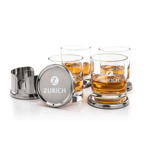 Corporate Recognition Gifts - Etched Barware - Baldoni Coasters & Chelsea On-the-Rocks Set