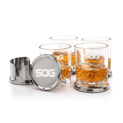 Corporate Recognition Gifts - Etched Barware - Baldoni Coasters & Durham On-the-Rocks Set