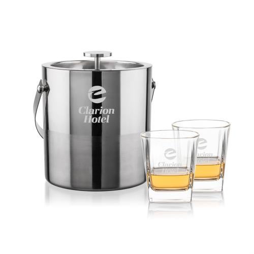 Catania Ice Bucket & Arcadia On-the-Rocks Set Corporate Recognition Gifts - Etched Barware - Catania Ice Bucket & Arcadia On-the-Rocks Set