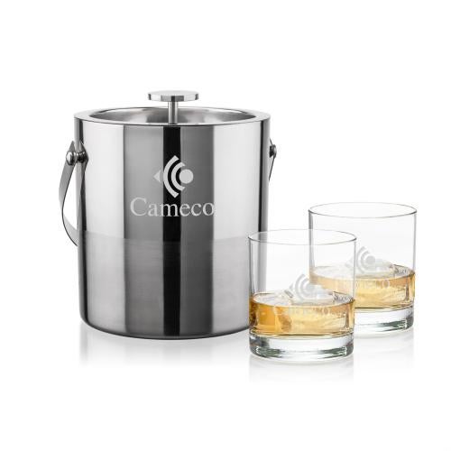 Corporate Recognition Gifts - Etched Barware - Catania Ice Bucket & Aristocrat On-the-Rocks Set
