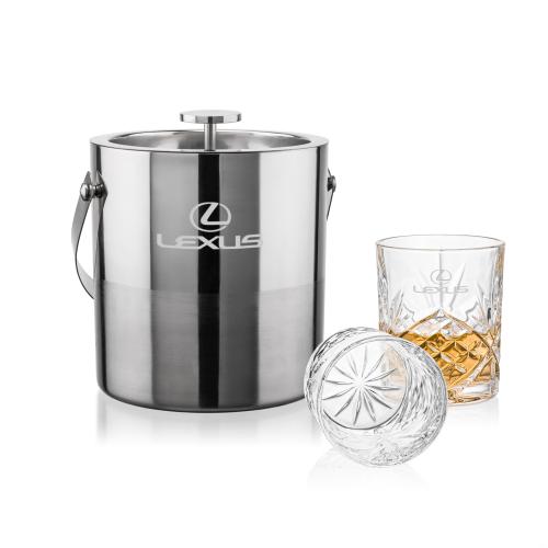 Corporate Recognition Gifts - Etched Barware - Catania Ice Bucket & Brinkley On-the-Rocks Set