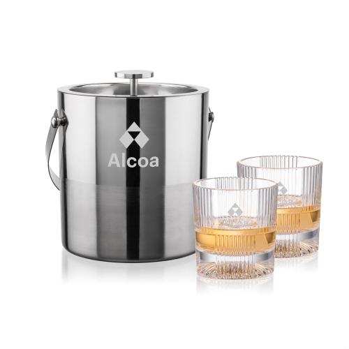 Corporate Recognition Gifts - Etched Barware - Catania Ice Bucket & Blackwell On-the-Rocks Set