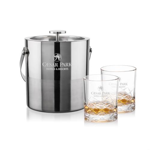 Corporate Recognition Gifts - Etched Barware - Catania Ice Bucket & Brentwood On-the-Rocks Set