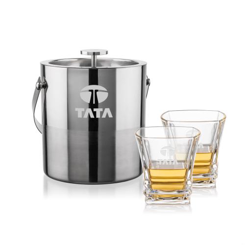 Corporate Recognition Gifts - Etched Barware - Catania Ice Bucket & Bentley On-the-Rocks Set