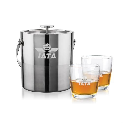 Corporate Recognition Gifts - Etched Barware - Catania Ice Bucket & Carberry On-the-Rocks Set