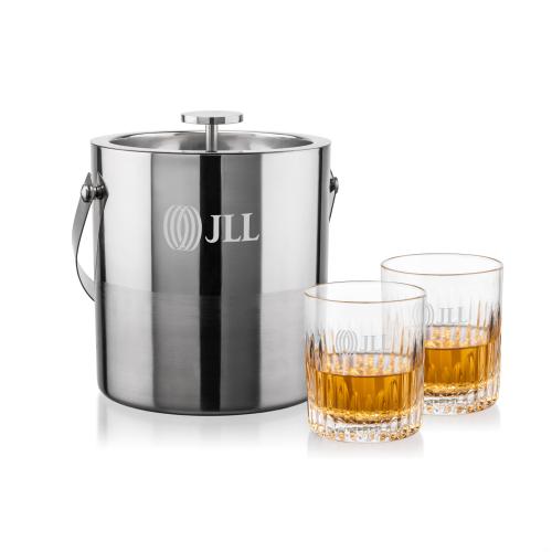 Corporate Recognition Gifts - Etched Barware - Catania Ice Bucket & Carey On-the-Rocks Set