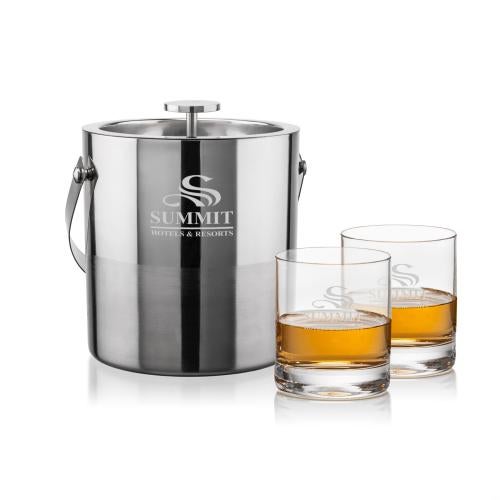 Corporate Recognition Gifts - Etched Barware - Catania Ice Bucket & Dresden On-the-Rocks Set