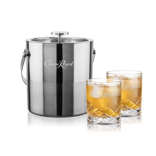 Corporate Recognition Gifts - Etched Barware - Catania Ice Bucket & Durham On-the-Rocks Set