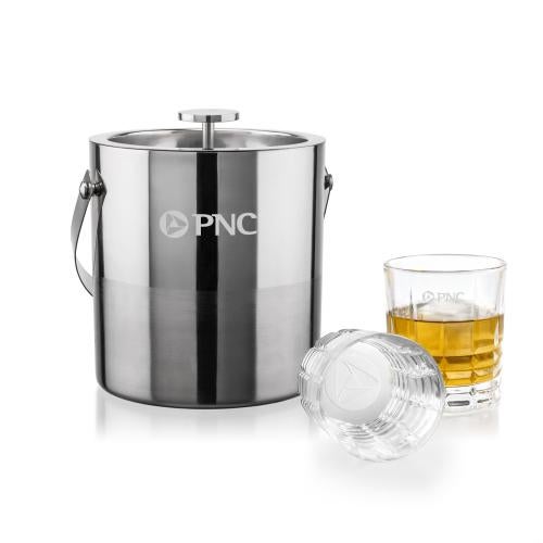 Corporate Recognition Gifts - Etched Barware - Catania Ice Bucket & Fortino On-the-Rocks Set