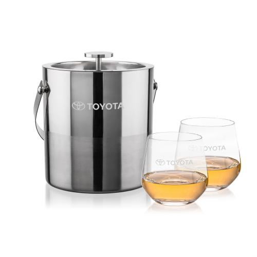 Corporate Recognition Gifts - Etched Barware - Catania Ice Bucket & Garland On-the-Rocks Set