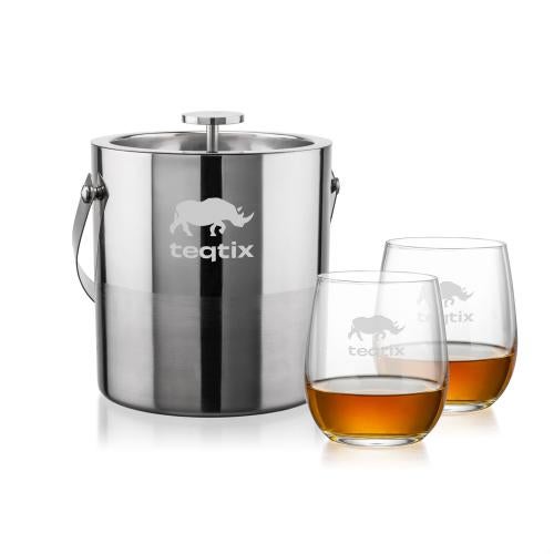 Corporate Recognition Gifts - Etched Barware - Catania Ice Bucket & Gibson On-the-Rocks Set