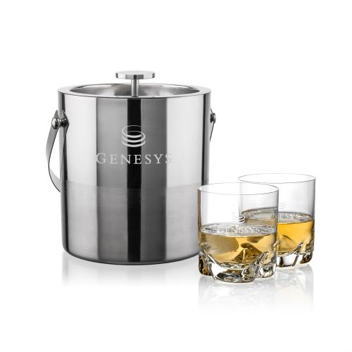 Corporate Recognition Gifts - Etched Barware - Catania Ice Bucket & Hillcrest On-the-Rocks Set
