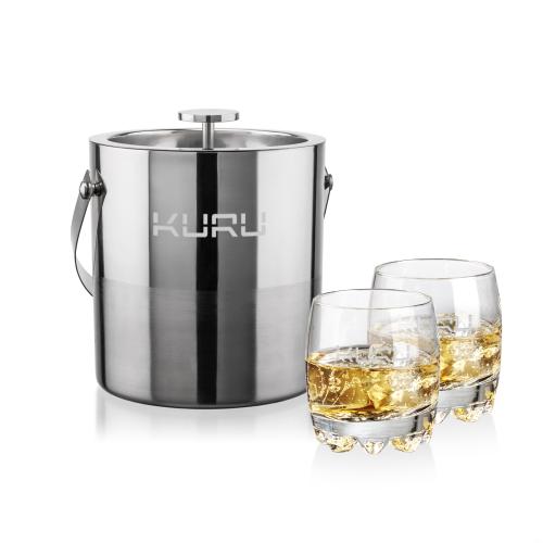Corporate Recognition Gifts - Etched Barware - Catania Ice Bucket & Haddington On-the-Rocks Set