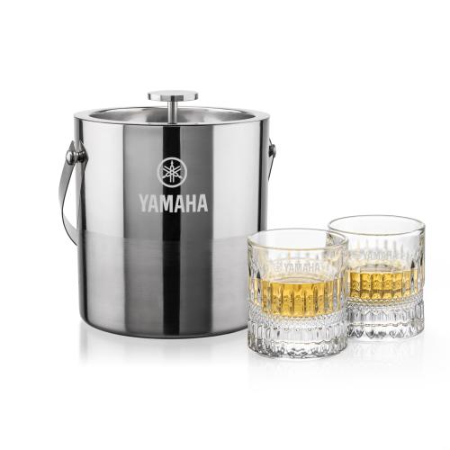 Corporate Recognition Gifts - Etched Barware - Catania Ice Bucket & Hathaway On-the-Rocks Set
