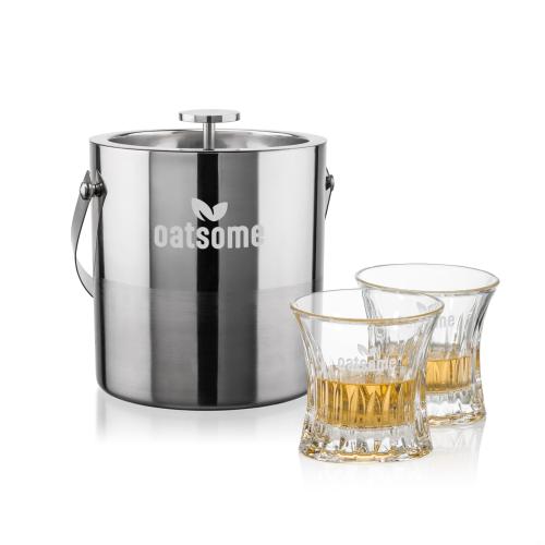 Corporate Recognition Gifts - Etched Barware - Catania Ice Bucket & Langstaff On-the-Rocks Set