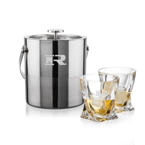 Corporate Recognition Gifts - Etched Barware - Catania Ice Bucket & Oasis On-the-Rocks Set