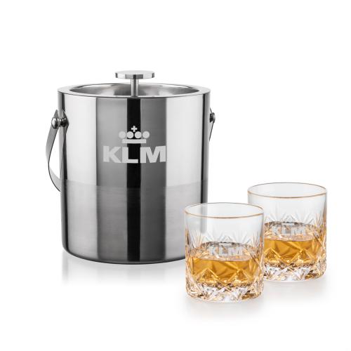 Corporate Recognition Gifts - Etched Barware - Catania Ice Bucket & Park Lane On-the-Rocks Set