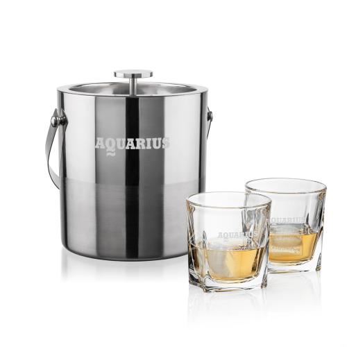 Corporate Recognition Gifts - Etched Barware - Catania Ice Bucket & Riddell On-the-Rocks Set