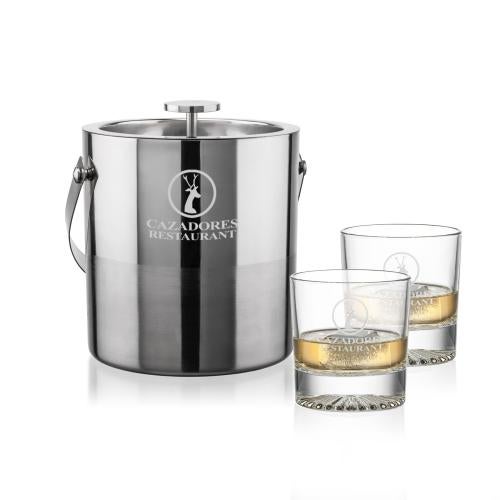 Corporate Recognition Gifts - Etched Barware - Catania Ice Bucket & Romford On-the-Rocks Set
