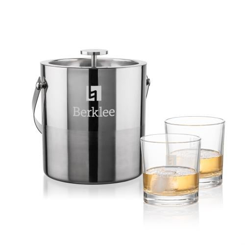 Corporate Recognition Gifts - Etched Barware - Catania Ice Bucket & Whitlock On-the-Rocks Set
