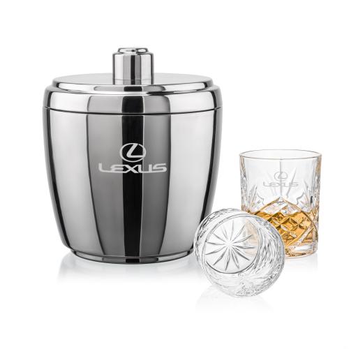 Corporate Recognition Gifts - Etched Barware - Pescara Ice Bucket & Brinkley On-the-Rocks Set