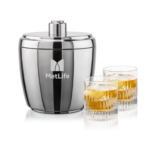 Corporate Recognition Gifts - Etched Barware - Pescara Ice Bucket & Caldari On-the-Rocks Set