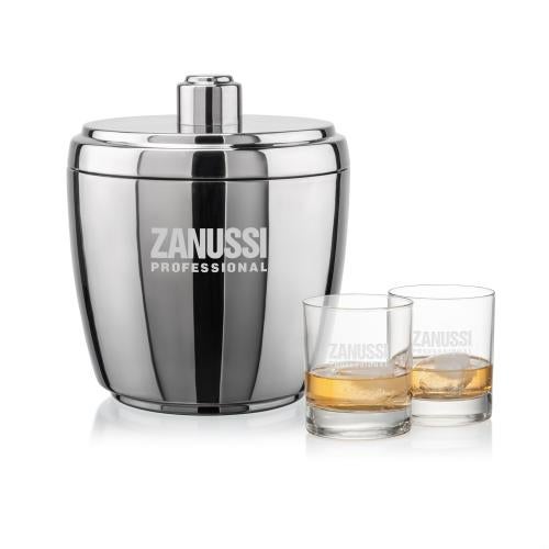 Corporate Recognition Gifts - Etched Barware - Pescara Ice Bucket & Chelsea On-the-Rocks Set