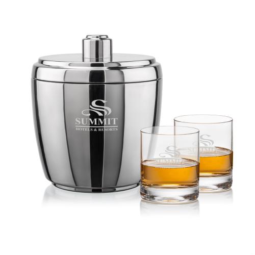 Corporate Recognition Gifts - Etched Barware - Pescara Ice Bucket & Dresden On-the-Rocks Set