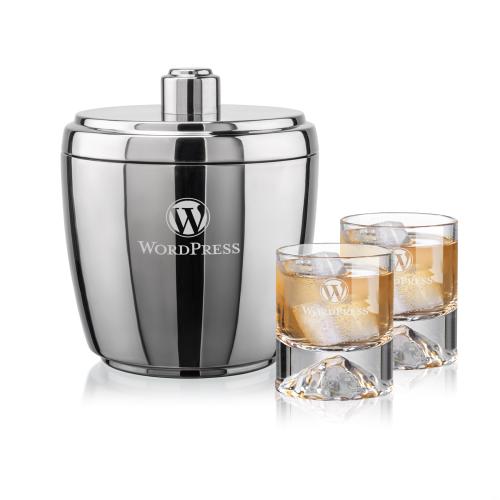 Corporate Recognition Gifts - Etched Barware - Pescara Ice Bucket & Denali On-the-Rocks Set