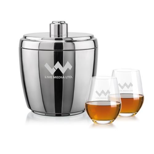 Corporate Recognition Gifts - Etched Barware - Pescara Ice Bucket & Graydon On-the-Rocks Set