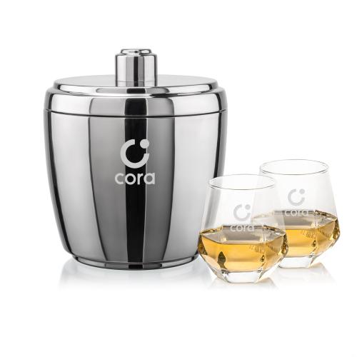 Corporate Recognition Gifts - Etched Barware - Pescara Ice Bucket & Hartsdale On-the-Rocks Set