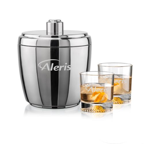 Corporate Recognition Gifts - Etched Barware - Pescara Ice Bucket & Hadley On-the-Rocks Set