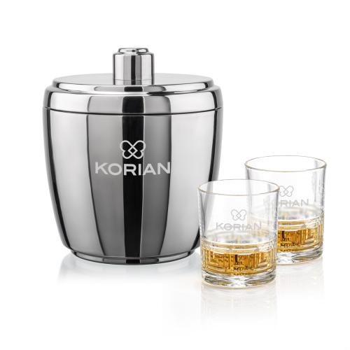 Corporate Recognition Gifts - Etched Barware - Pescara Ice Bucket & Libretto On-the-Rocks Set