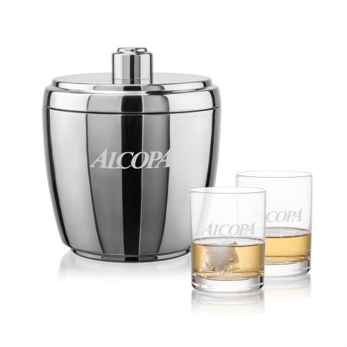 Pescara Ice Bucket & Monterey On-the-Rocks Set Corporate Recognition Gifts - Etched Barware - Pescara Ice Bucket & Monterey On-the-Rocks Set