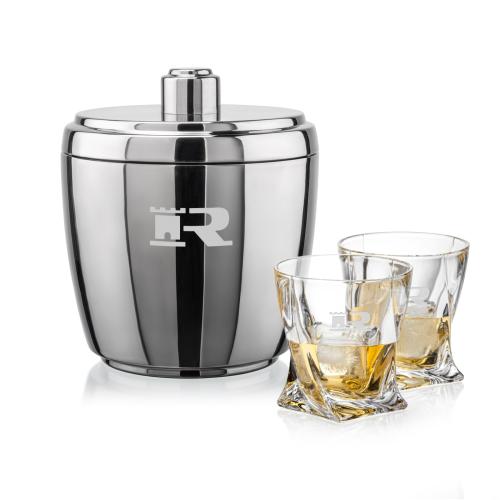 Pescara Ice Bucket & Oasis On-the-Rocks Set Corporate Recognition Gifts - Etched Barware - Pescara Ice Bucket & Oasis On-the-Rocks Set